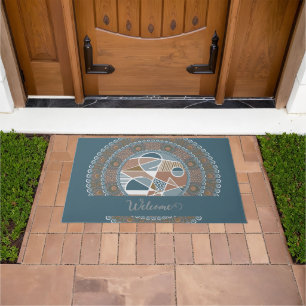Personalised Teal and Gold Abstract Accent Mandala Doormat