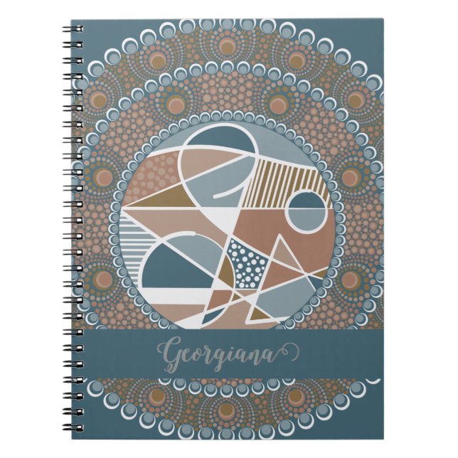 Personalised Teal and Gold Abstract Accent Mandala Notebook (Front)