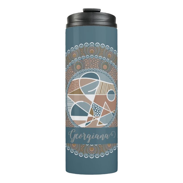 Personalised Teal and Gold Abstract Accent Mandala Thermal Tumbler (Front)