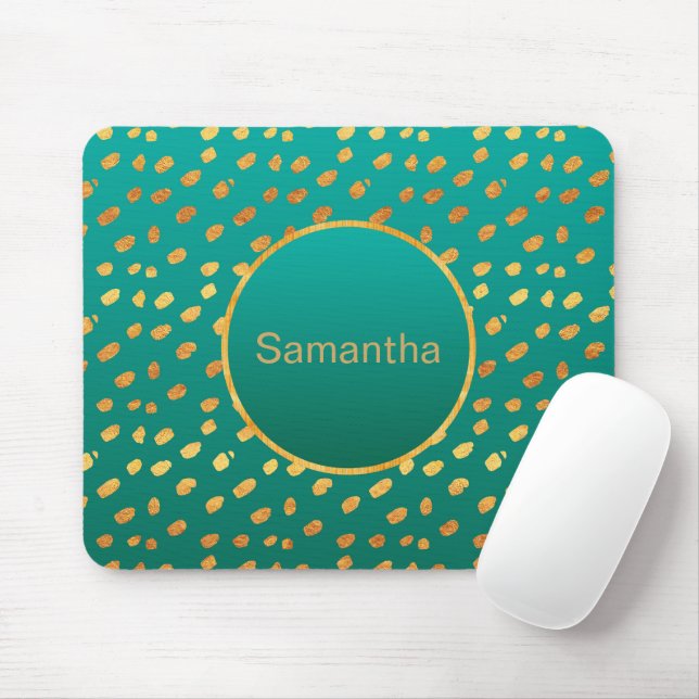 Personalised Teal and Gold Monogram Mousepad (With Mouse)