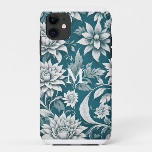 Personalised Teal and White Botanical iPhone 11 Case
