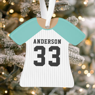 Personalised Teal Baseball Jersey Ornament