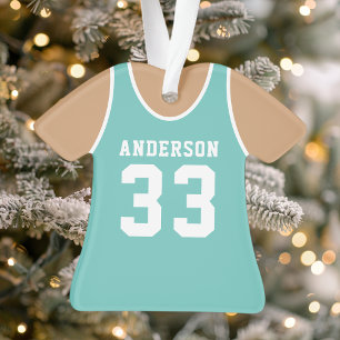 Personalised Teal Basketball Jersey Ornament