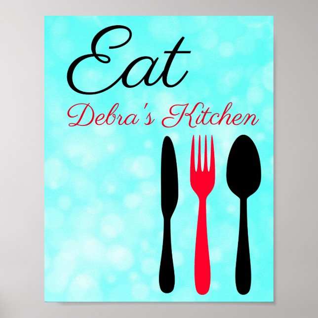 Personalised Teal  Black Red Eat Sign for Kitchen (Front)