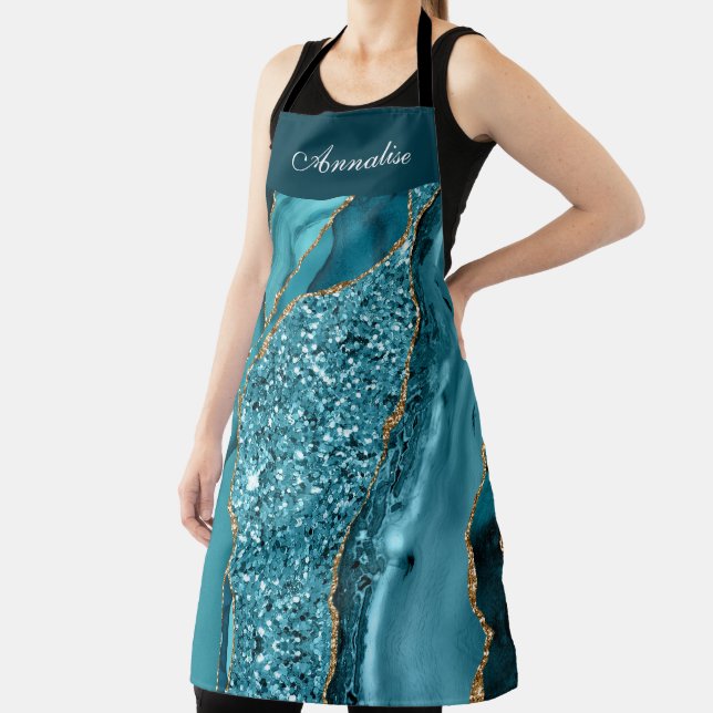 Personalised Teal Blue Agate Apron (Insitu)