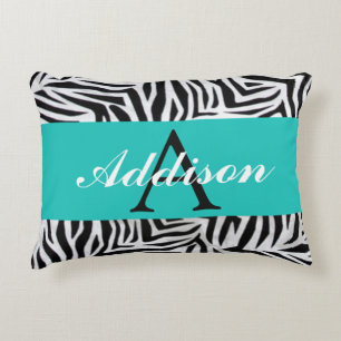 Personalised Teal Blue and Zebra Print Decorative Cushion