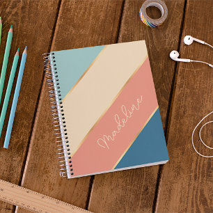 Personalised Teal Blue Coral Ocean Green Stripe Planner