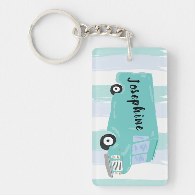 Personalised Teal Blue Food Truck Key Ring (Front)