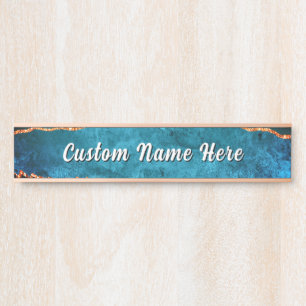 Personalised Teal Blue Gold Custom Name Door Sign
