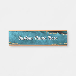 Personalised Teal Blue Gold Custom Name Door Sign
