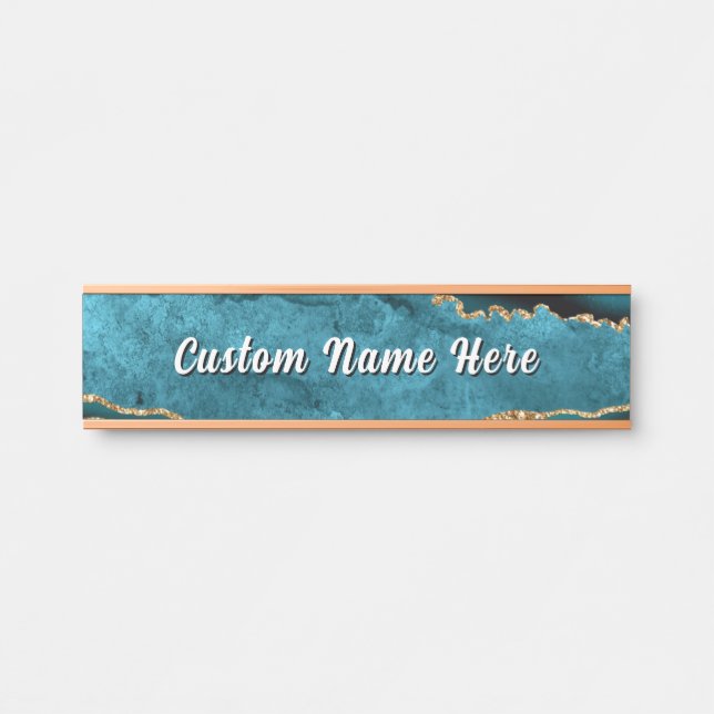 Personalised Teal Blue Gold Custom Name Door Sign (Front)