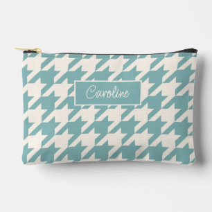 Personalised Teal Blue Green Houndstooth Pattern Accessory Pouch