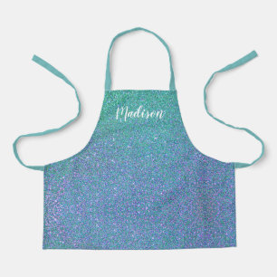 Personalised Teal Blue Ombre Glitter Sparkle Girls Apron