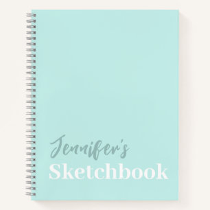 Personalised Teal Blue Script Chic Sketchbook Notebook