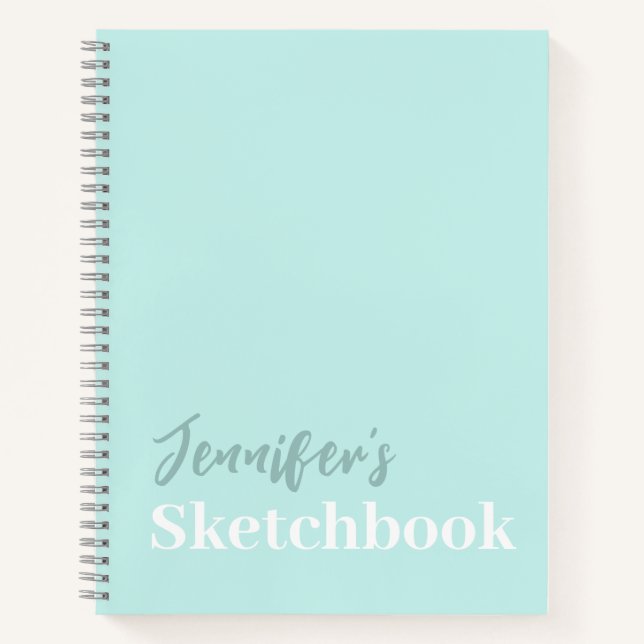 Personalised Teal Blue Script Chic Sketchbook Notebook (Front)