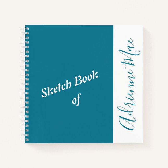 Personalised Teal Blue & White Sketch Book (Front)