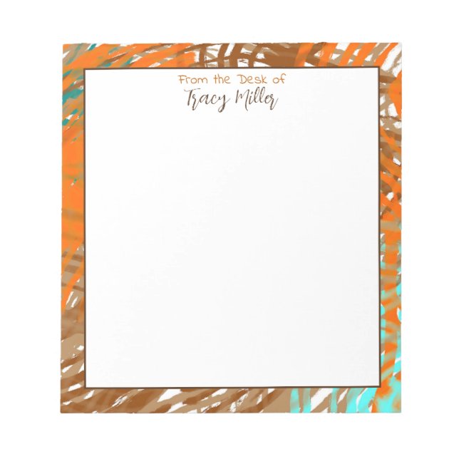 Personalised Teal, Brown and Orange Abstract Notepad (Front)