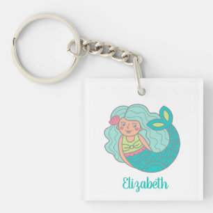 Personalised Teal Cute Mermaid Keychain