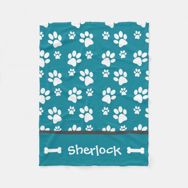 Personalised Teal Dog Blanket Puppy Gift  (Front)