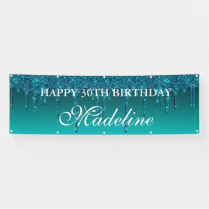 Personalised Teal Dripping Glitter Birthday Banner