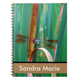 Personalised Teal Eyed Dragonfly cattails Notebook