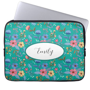 Personalised Teal Floral Laptop Sleeve