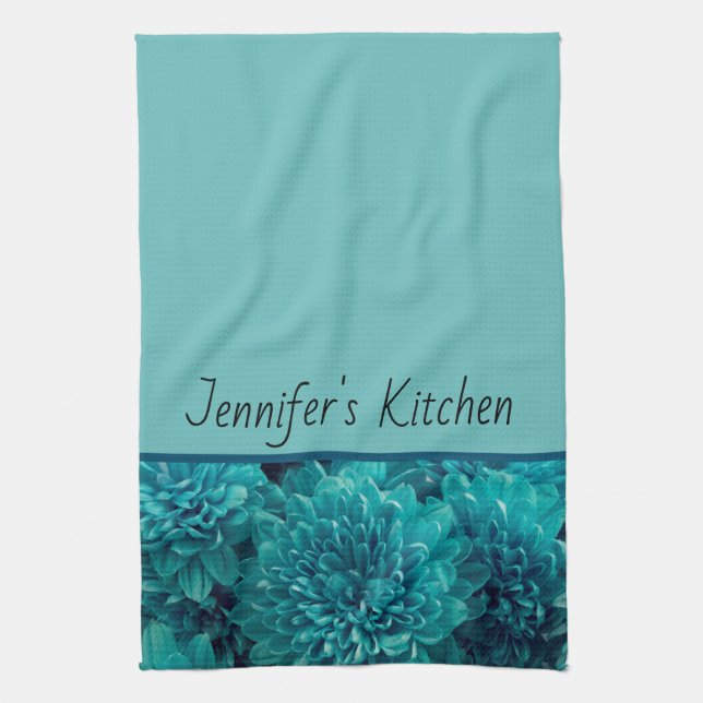 Personalised Teal Floral Tea Towel (Vertical)