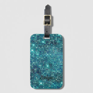 Personalised Teal Glitter Luggage Tag