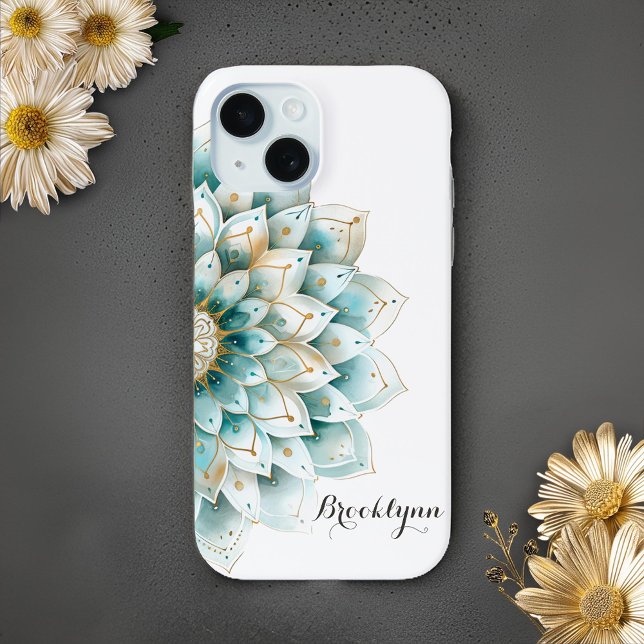 Personalised Teal Gold Floral Mandala Case-Mate iPhone Case (Creator Uploaded)