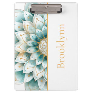 Personalised Teal Gold Floral Mandala Clipboard