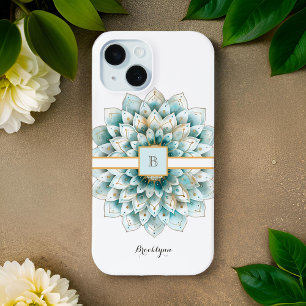 Personalised Teal Gold Mandala iPhone 15 Case
