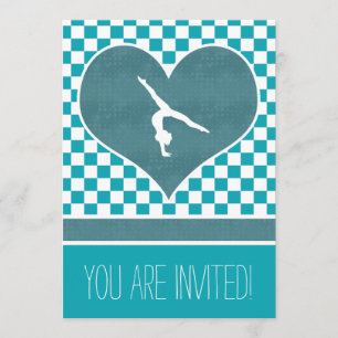 Personalised Teal Green Chequered Gymnastics Invitation