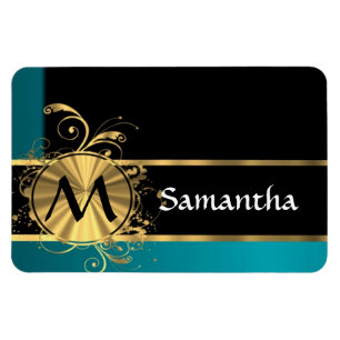 Personalised teal green vintage monogram magnet