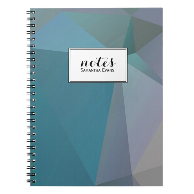 Personalised Teal Grey Geometric Shapes Pattern Notebook (Front)