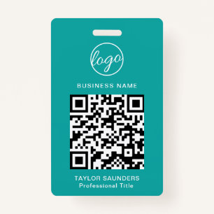 Personalised Teal Logo QR Code Employee ID Work ID Badge