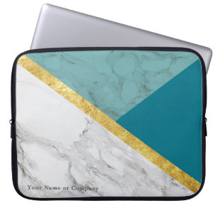 Personalised Teal Marble & Gold Laptop Case