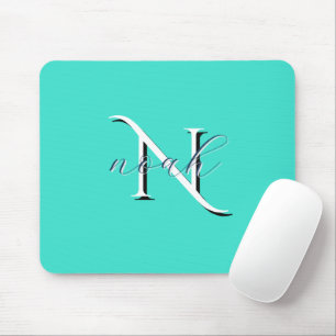 Personalised Teal Monogram Initial and Name Mouse Mat