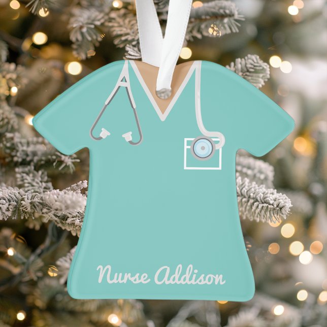 Personalised Teal Nurse Scrubs Nursing Gift Ornament (Creator Uploaded)