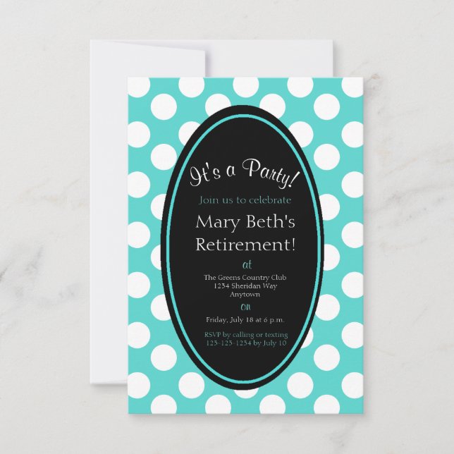 Personalised Teal Polka Dot Party Invitation (Front)