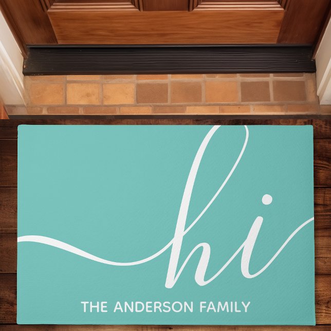 Personalised Teal Script Hi Doormat (Creator Uploaded)