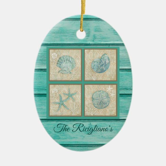 Personalised Teal Seashell Ornament (Front)