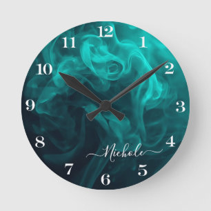 Personalised Teal Smoke Round Clock