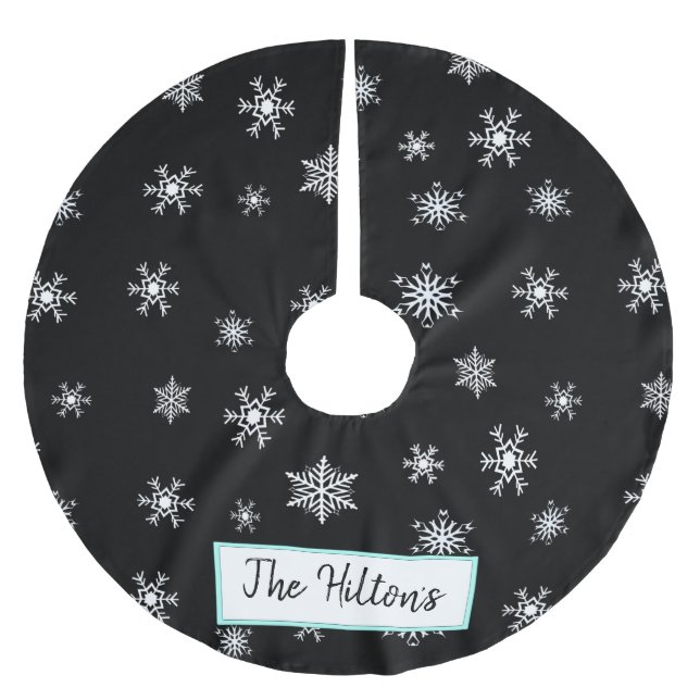 Personalised Teal Snowflake Christmas Skirt Brushed Polyester Tree Skirt (Front)