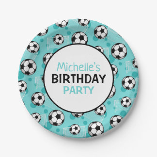 Personalised Teal Soccer Paper Plate