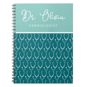 Personalised Teal Stethoscope Pattern Doctor Notebook