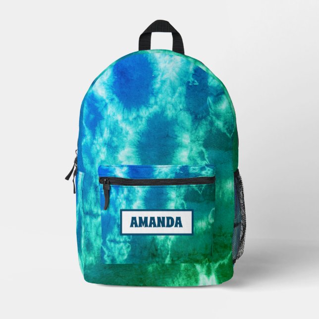Personalised Teal Tie Dye  Printed Backpack (Front)
