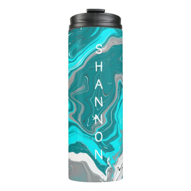 Personalised Teal, Turquoise Marble Fluid Art    Thermal Tumbler (Front)