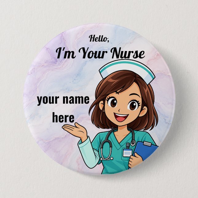 Personalised Teal Uniform Nurse Name Button (Front)