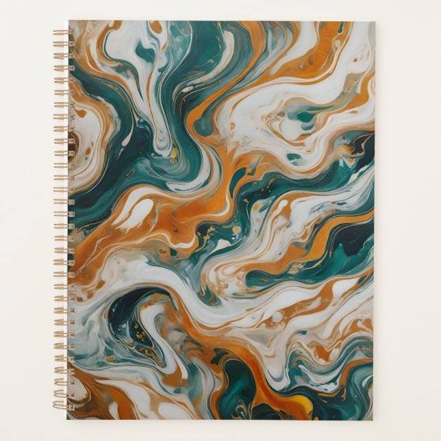 Personalised Teal Wave Swirl Print Planner (Front)