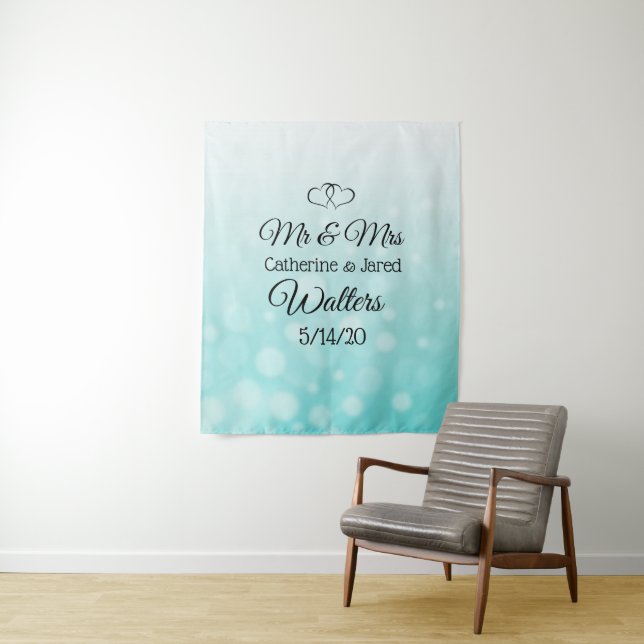 Personalised Teal  Wedding Banner Tapestry (In Situ)